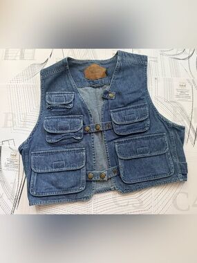 Vintage Woolrich Denim Utility Vest in Medium Blue